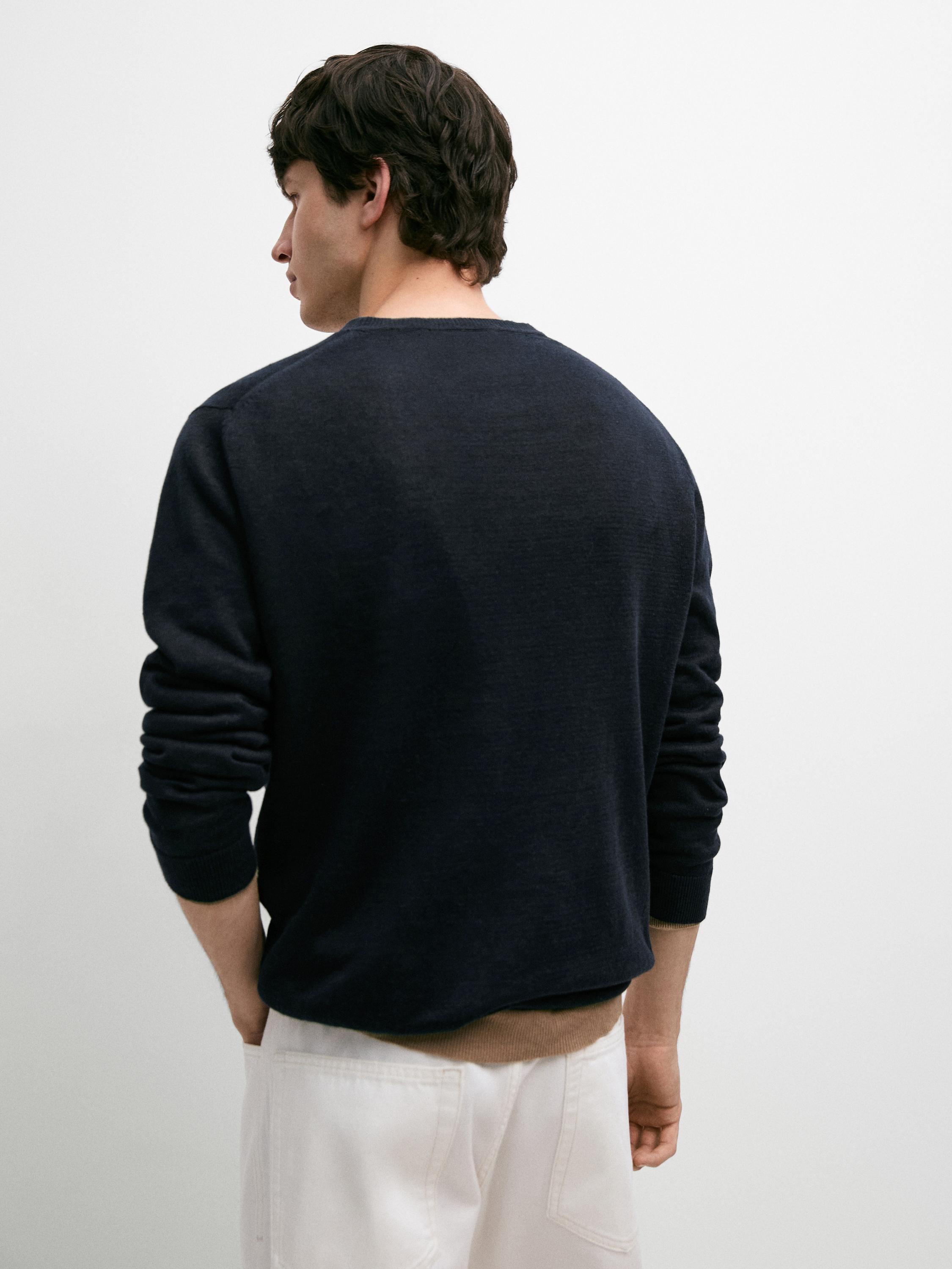100% linen knit crew neck sweater
